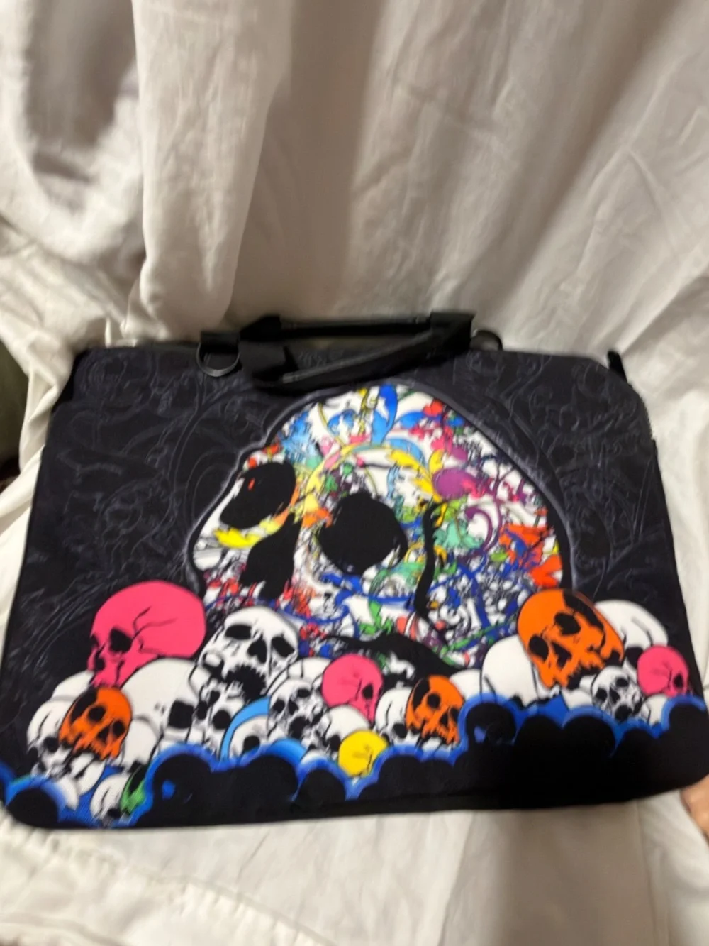 Multicolored Sugar Skull Padded Laptop Sleeve Messenger Bag Case
